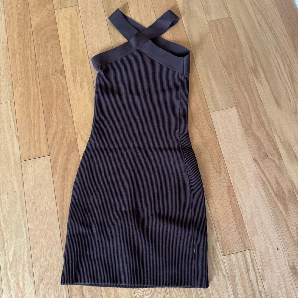 Aritzia Babaton Sculpt Knit Cross Dress Chocolate Brown